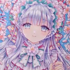 d*3様 創作【桜の女の子】手描きイラスト 原画 アナログイラスト 中色紙