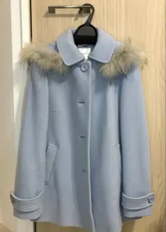 組曲 KUMIKYOKU カシミヤ混 ファー フード ブルー ウールコート