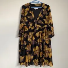 Grace&Mila ナノユニバース 花柄 七分袖ワンピース シフォンフレアのサムネイル
