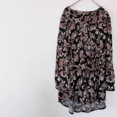 美品✨ 長袖ブラウス ブラウス 花柄 おしゃれ 可愛い 黒 薄手 シフォン