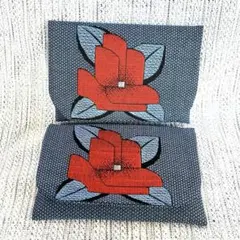 【着物リメイク】ポケットティッシュカバー2個セット【青赤椿】