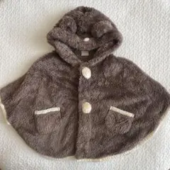 【petit main】フード付きポンチョ ブラウン クマ耳　ベビー