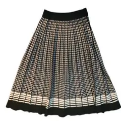 ニットロングスカート　千鳥格子プリーツ