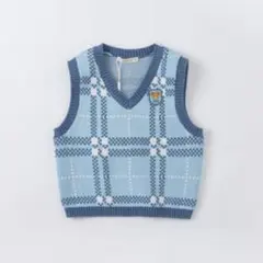 新品タグ付き ♡ ブルーチェックのニットベスト
