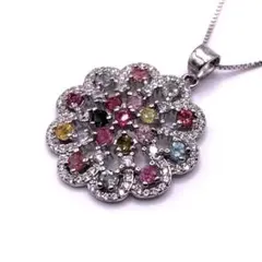 トルマリン　無処理　天然石　マルチカラー　silver925 ネックレス