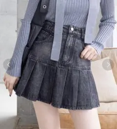 clear クリア インパン付きデニムプリーツミニスカート 黒 ブラックのサムネイル