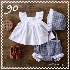 【新品】残りわずか‼️レーストップス ギンガムチェックパンツ 2点セット 90cm