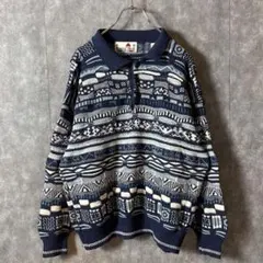 Florence Tricot 3Dニット ポロ 襟付き 総柄 M ブルガリア製