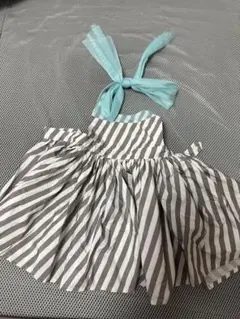 MARLMARL ストライプエプロン 水色リボン付き