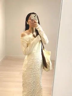 【美品】Louere ¥6,710ジャガードハイウエストスリットIラインスカート