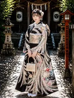 振袖 刺繍 金彩 銀通し 紋意匠 身丈167cm 撥水加工済 HKT195 - メルカリ