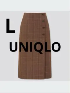 UNIQLO サイドボタンチェックラップスカート　L