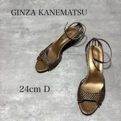 美品 GINZA KANEMATSU 本革 アンクルストラップ ヒール サンダルのサムネイル