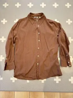 UNIQLO U ブラウンストライプ長袖シャツ M