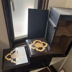 蔵出し !!【 金彩 五段 重箱 】弁当箱 段重 木製 木箱 家紋 漆器 蓋