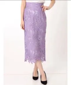 【MERCURYDUO】マーキュリーデュオ リーフ柄ケミカルレースタイトスカート