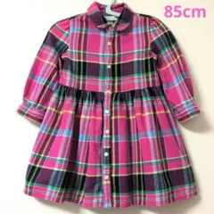 ラルフローレン 18M/85cm 長袖ネルシャツワンピース ピンク系