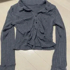 グレー リブ編み 長袖カーディガン