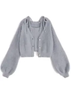 GRL カーディガンxキャミソールシャギーニットアンサンブル [pm356]