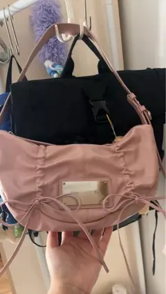 Matin kim ピンクリボンドローストリングショルダーバッグ