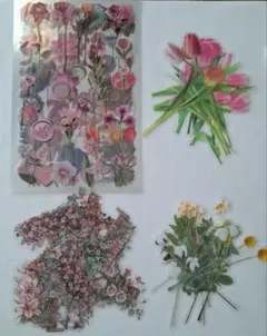 2 花柄透明ステッカーシール　セット　コラージュ素材　まとめ売り