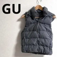 ジーユー　GU ダウンベスト L グレー フード付き