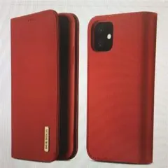 iPhone 11 Pro ケース 手帳型　本革　磁石付き　赤