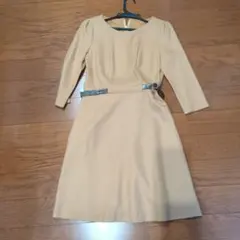 【美品】アナイ　ベージュ 七分袖 ワンピース ウエストベルト付き