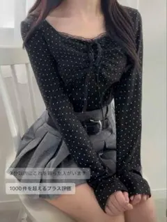 SHEIN FRIFUL ドット柄 長袖カットソー ブラック S