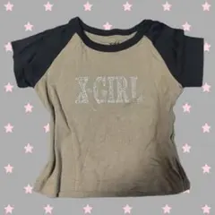 X-GIRL ラグラン半袖 Tシャツ ストーン ロゴ ギャル服
