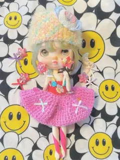 ネオブライス パステル編み物ドレス　ブライス　アウトフィット　お洋服　帽子