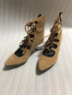 ベージュ レースアップ サンダル