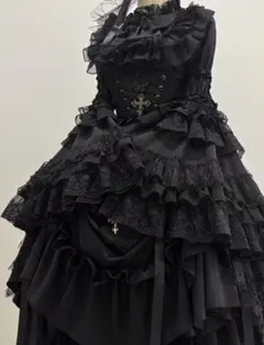 ゴスロリ ブラックドレス フリル付き S