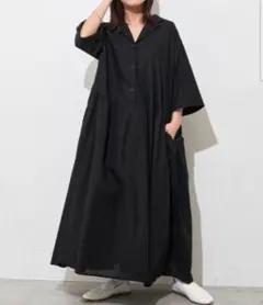 オープンカラーロングワンピース