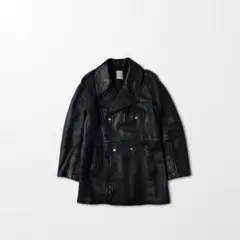 フレンチ　ミリタリー　モーターサイクル　レザー　コート　ブラック　古着　XL 黒