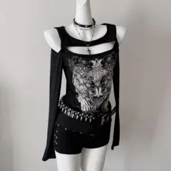 平成ギャル y2k グランジ ダークコア ピチT ロンT ドクロ 英字 PUNK
