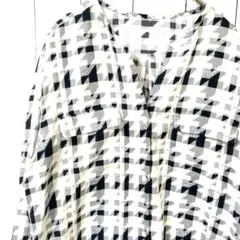 ロートレアモン 千鳥格子柄 ブラウス シャツ 白 黒 Mのサムネイル