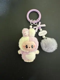 ラブブ ぬいぐるみキーホルダー パープル×ホワイトミクスカラー