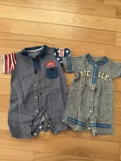 ストライプ柄ロンパース 2点セット