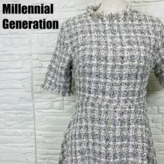 ミレニアル ジェネレーション ツイード フリンジ ワンピ 半袖 M相当 2435