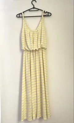 イエロー×ベージュ ボーダー キャミワンピース