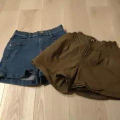 デニム・カーキ ハーフパンツセット
