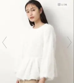 オペークドットクリップ フリンジペプラムトップス　シャギー M 白 ホワイト