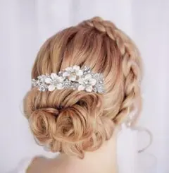 【新品】結婚式 フラワー ヘアコーム☆フラワー＆ビジュー ヘッドドレス★髪飾り