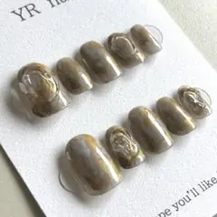 【No.77】ジェルネイルチップ　インクネイル　ゴールド　ブラウン