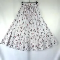 snidel スナイデル 花柄フレアスカート リボン付き ピンク ゴム　ベルト