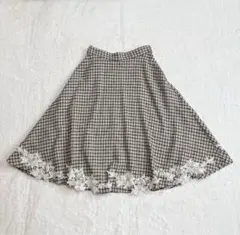 31 Sonsdemodeウール混格子柄総柄ロングフレアスカート裾花レース38
