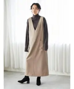 即購入可！AMERICAN HOLIC　Vネック　ワンピース　モカ　ロング