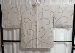 正絹　総絞り羽織 白地 曲線模様