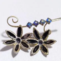 【特価】花 ブローチ 黒 金色 コサージュ レディース アクセサリー